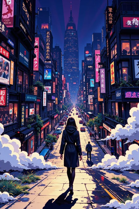 cyberpunk city beautiful landscape, evening, woman, very intricate, very detailed, sharp, bright, colorful, <lora:Hand v2:0.5> <lora:Anti-Blur:1><lora:Insane Detail Slider:0.25>  <lora:flux.1_lora_flyway_Epic-detail_v2:0.3> <lora:fluxenhancer:0.25> <lora:ROWER:0.6> <lora:flux-charmer-v1-1:0.4>>  <lora:Anime_style:0.8> anime style