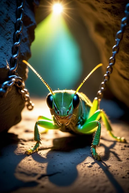 (Hyperreal:1.4),
(((full body shot:1.5))), raw, emotional, dynamic, distortion for emotional effect, vibrant, use of unusual colors, cute cinematography, (realistic, photo realistic:1.4),
Genetically-engineered Grasshopper in foreboding silence elemental cave with living, mutilated body, clinking of chains, maddening whispers , creature on extraordinary environment on otherworldly dark tales, (((( full body)))), (((ultra realist style))), realist side lighting,
<lora:lora-sdxl-perfect-eyes:1> perfecteyes