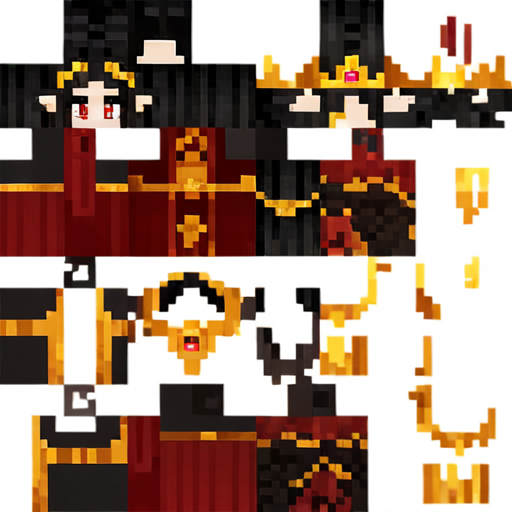 score_9, score_8_up, score_7_up, score_6_up, score_5_up, score_4_up, 4k, highest quality, very detailed, <lora:MinecraftSkin_Pony_1:1>, minecraftSkins, texture map, texture layer, female, long hair, black hair, crown, red eyes, horns