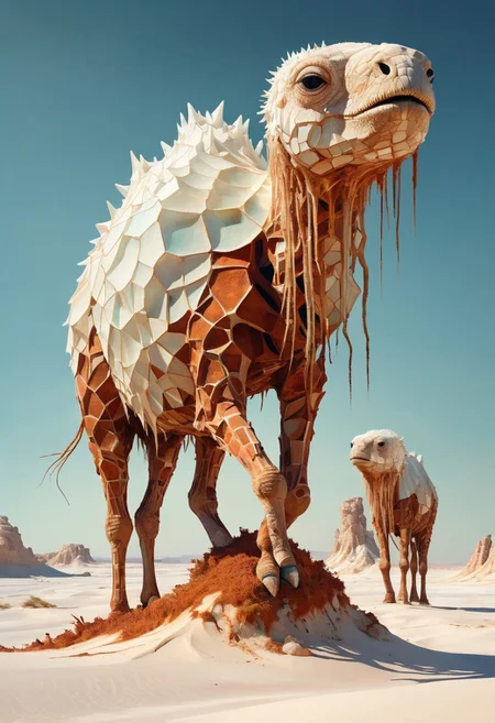 white desert oasis, salty earth, hyper detailed, rusty, striking, animalistic, bite-sized, by Floris van Schooten and by richard avedon, famous artwork inspired by (beeple:1.3) and (cliff nielsen:1.4), crystalline, fractal art, fantasy style, this peculiar life form, the "inquisitive plerkblortz" hides in the gnarling dense crystal jungles of the puffalorpled exoplanet "gazorpazorp secundus", covered in a metallic exoskeleton it ambushes its prey with (long crystalline appendages:1.4), dark, shadows, black, shadow hues, highly artistic, highly painterly, harmonic colors, expressive, ultimate aesthetic level, visible brushstrokes, masterclass artistry, vibrant energy, apocalyptic mood, atmospheric haze and dense fog, strong winds, highly aesthetic, otherworldly, limited palette, faded colors, washed out colors, extremely dark, extremely low key lighting, dark shadows, perfect composition, full panoramic shot