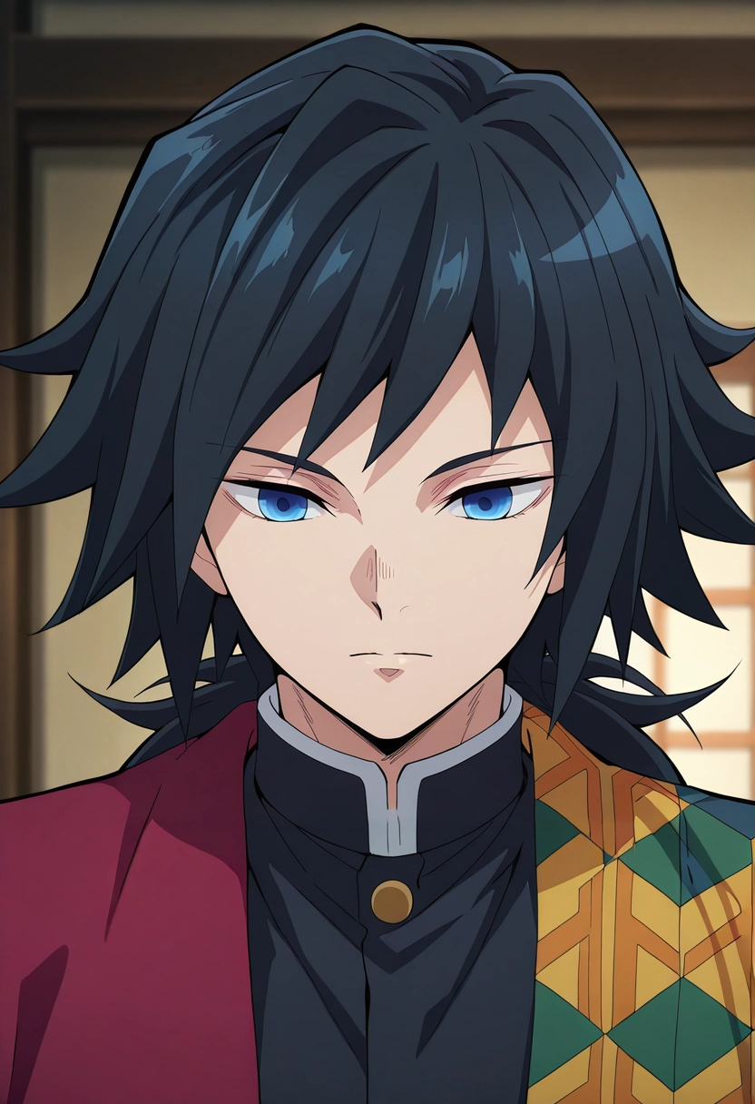 masterpiece, best quality, intricate details, anime screencap, anime coloring, official style, , 1boy, solo, male focus, <lora:giyuu_tomioka_ilxl:0.94>, giyuu_tomioka, black hair, blue eyes, bangs, long hair, low ponytail, , , ,