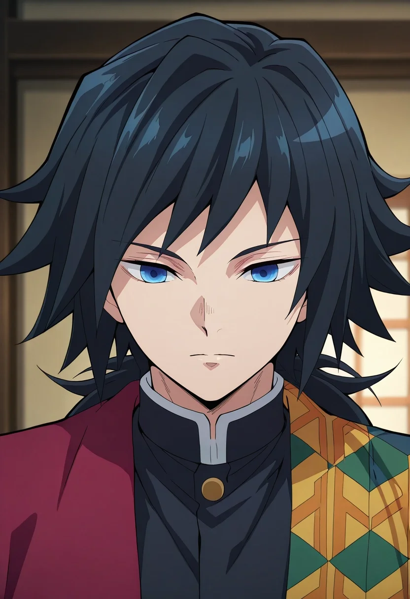 masterpiece, best quality, intricate details, anime screencap, anime coloring, official style, , 1boy, solo, male focus, <lora:giyuu_tomioka_ilxl:0.94>, giyuu_tomioka, black hair, blue eyes, bangs, long hair, low ponytail, , , ,