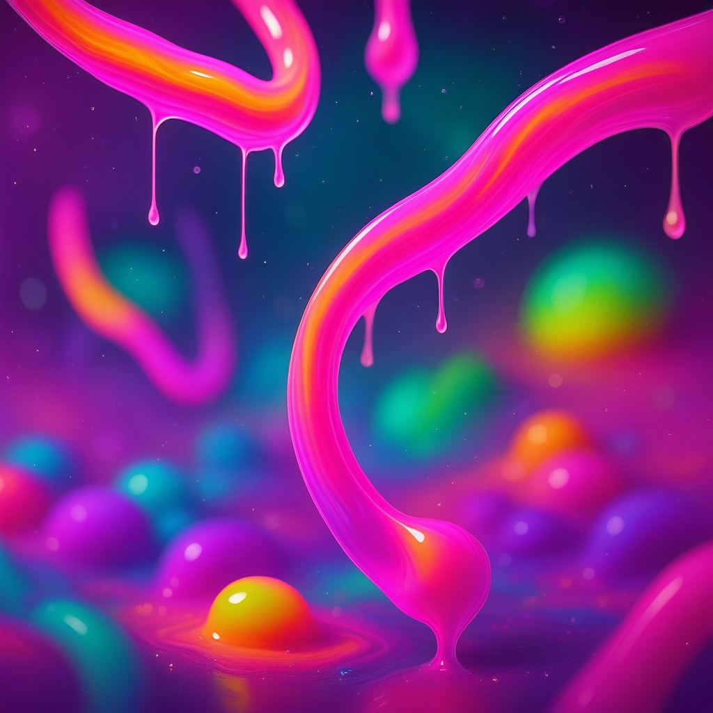 superrainbowslime, suprainbslim, supercolorslime, macro close-up of several thick, heavy tentacles made entirely of rainbow slime twisting and crawling over each other, ultra-glossy surfaces with sticky trails and high surface tension, each slime tube glowing from within with swirling gradients of neon pink, lime, cyan and purple, dripping droplets falling between them, photorealistic details on the semi-transparent skin, reflections of colorful light bouncing off wet folds, some strands stretching and bending under their own weight, background filled with blurred glowing slime walls and floating particles, extreme texture clarity with depth of field focused on the central tangle, motion blur on subtle twitching motion, no rocks or foreign objects, only pure goo in a dense organic weave of color, cinematic lighting and ambient glow, psychedelic chaos captured in high detail, immersive close-up of a living cave surface writhing with dripping rainbow mass