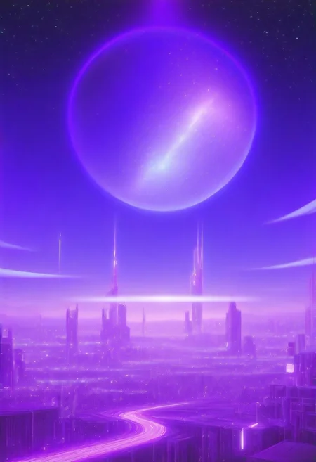 High quiality, high resolution, high definition,
Magical city with skyscrapers, a planet with purple colors and lines that emit white light surrounded by a planet ring, with the view from behind a cat looking towards the city, citybkg, anime style, high ilumination, galaxy sky, calid colours, spacial station