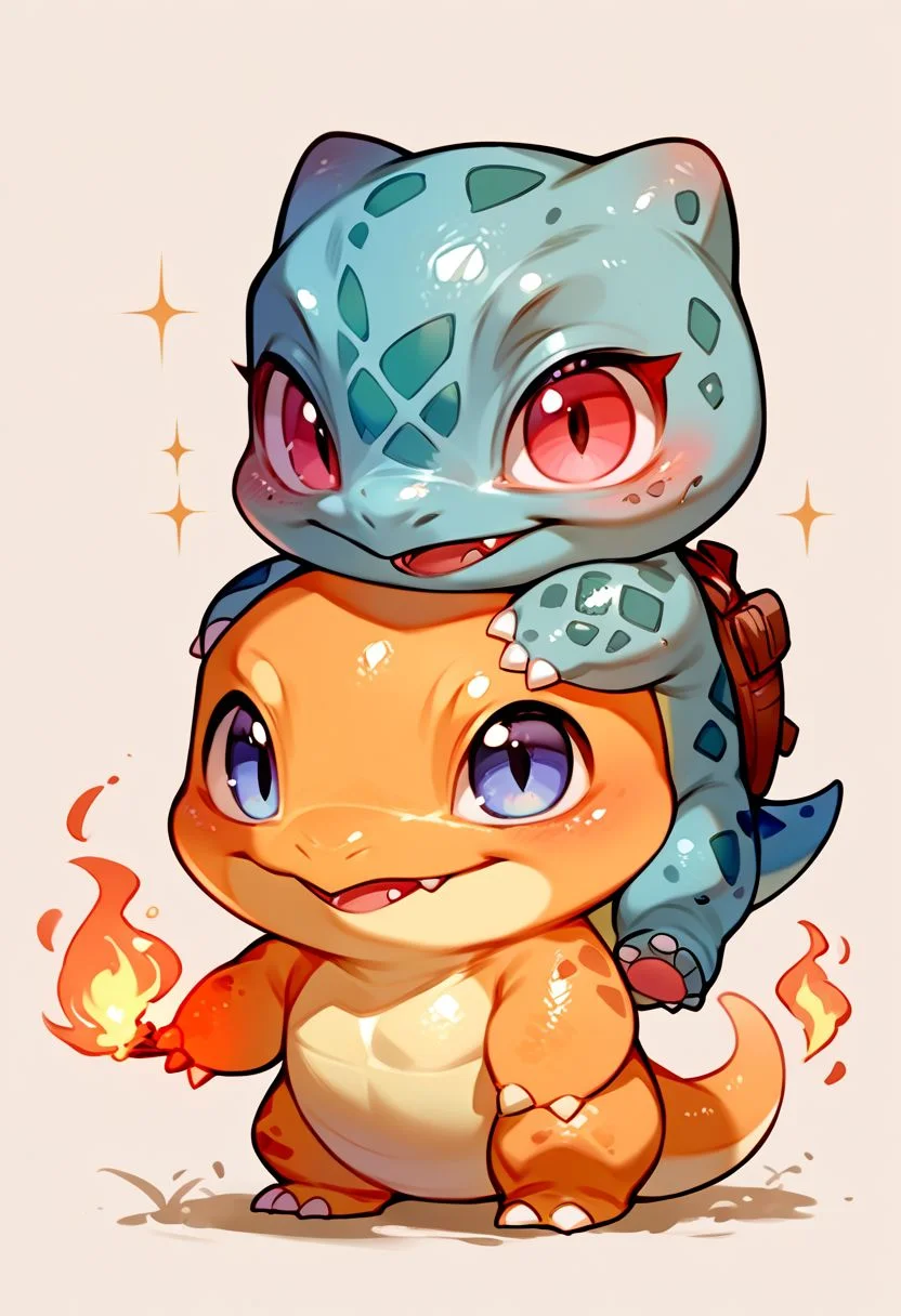 score_9, score_8_up, score_7_up, source_anime, a mix between Charmander, Bulbasaur and Squirtle, fusion of 3 Pokemon, looking at the viewer, chibi body, simple background, (detailed image, high resolution, 5k resolution:1.0), (chibi art style:1.1)