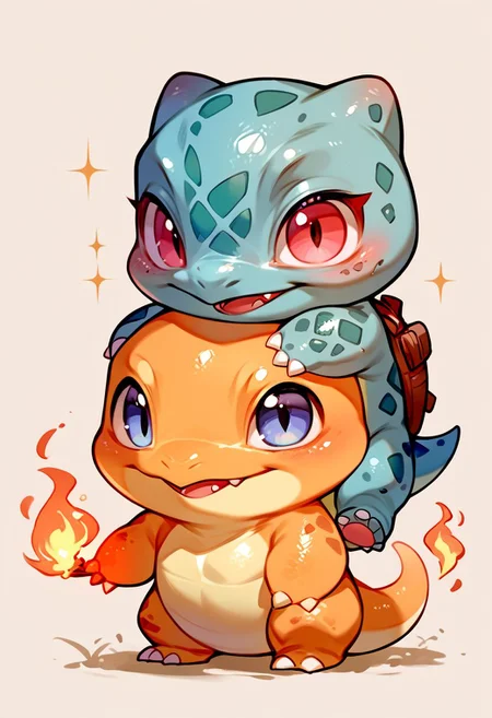 score_9, score_8_up, score_7_up, source_anime, a mix between Charmander, Bulbasaur and Squirtle, fusion of 3 Pokemon, looking at the viewer, chibi body, simple background, (detailed image, high resolution, 5k resolution:1.0), (chibi art style:1.1)