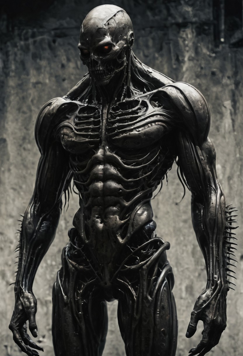 Future Earth. Mutated metamorphic man in the style of Hans Giger.