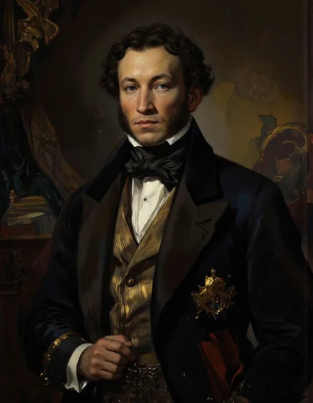 <lora:bear:1>, Rembrandt style Midbody Portrait of man dressed tuxedo, elegant, cinematic, intricate, highly detailed, extremely, refined, complex, color, sharp focus, inspired, rich deep colors, glowing, symmetry, fine atmosphere, pristine, beautiful, pretty, aesthetic, very inspirational, illustrious, delicate, dramatic light, professional, winning, best, perfect, romantic, <lora:pushk1n:1> . Baroque, chiaroscuro, realistic, emotional, "flat lighting