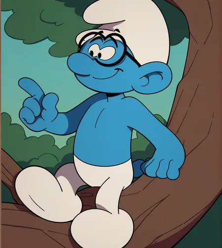 score_9,score_8_up, score_7_up,
Brainy_Smurf, 1boy, solo, blue skin, white pants, black glasses, white hat, white shoes, outdoors, in tree, on tree branch, cartoon, source_cartoon,
<lora:Smurf_Character_Pack:1>
