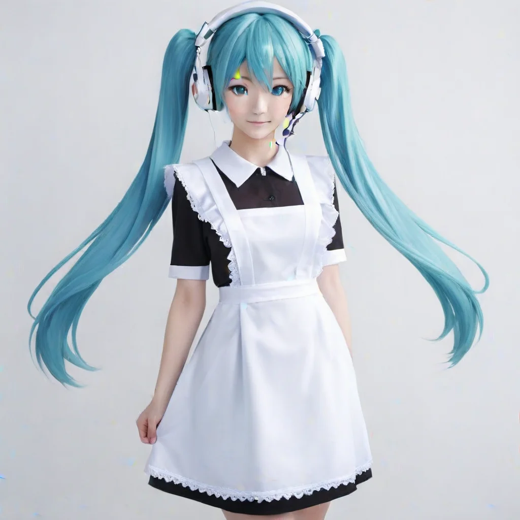A woman 20 years old, anime, art, woman, digital art, black dress, school, soviet uniform ,white apron, (usxl), <lora:suxl:0.75>, anime, cartoon, (cute face:1.5), (miku:1.5), blue hairs, headphones