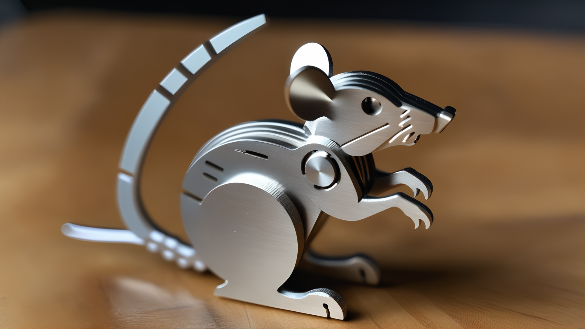 <lora:splicingtoycd_xl-000012:0.8>,a plane style steel rat made of splicingtoycd_xl on wooden desktop,three-dimensional puzzle,simple-structured,detailed,hi-res photo,chinese zodiac,no humans,silver theme,close-up,indoors,living room,simple background, emotional,harmonious,high budget,moody,epic,gorgeous,perfect lighting,realistic,photorealistic,photographic,photo (medium),real,moody lighting,volumetric lighting,reality ray tracing,8K,HDR,UHD,masterpiece,best quality,highly detailed,high resolution,finely detail,extremely detailed,ultra detailed,wallpaper
