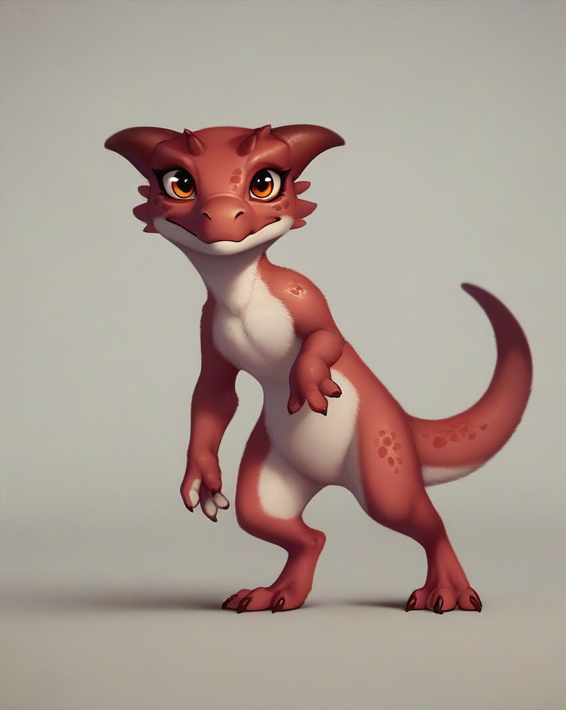 score_9, score_8_up, score_7_up, score_6_up, score_5_up, score_4_up, red body, two tone fur, female, white body, full length portrait, furred kobold, paws, featureless crotch, rating_safe, source_furry, 4 fingers, flat chested, front view, soft shading  <lora:Pony_AnthroV1.0:0.75>
