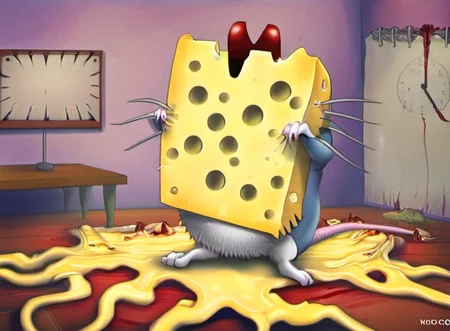 with a huge piece of cheese and a mouse trap in the background <lora:rob_sheridan_drawing_style:1>