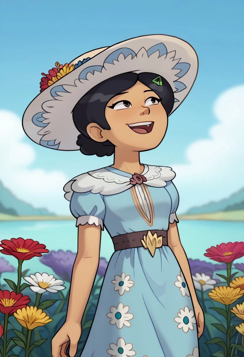 Score_9, Score_8, Score_7, relatedguy, 1girl, CHMarcyWu,
Outfit: Bohemian maxi dress with floral patterns and a wide-brimmed hat.
Composition: Soft focus, with the subject slightly blurred in the foreground.
Scenery: A sunlit meadow with wildflowers and a clear blue sky.
Facial Expression: Joyful laughter, head tilted back in delight.