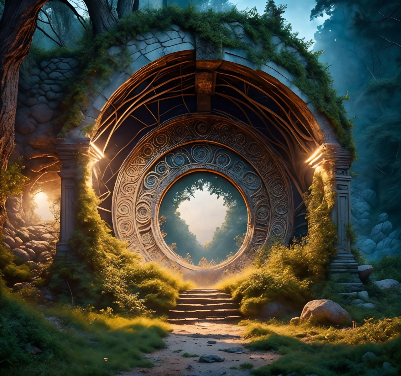 RAW photo, (masterpiece:1.3), subsurface scattering, heavy shadow, (high quality:1.4), (intricate, high detail:1.2), professional photography, HDR, High Dynamic Range, realistic, ultra realistic, photorealistic, high resolution, film photography, ambient lighting, atmospheric effects, <lora:detail_slider_v4:2>, OverallDetail, <lora:Portal:1>, cave, grass, no humans, nude, pillar, portal, scenery, sky, sunbeam, sunlight, vines, epiCPhoto