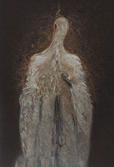 painting of a man worshipping an older man, lovers, sin. lust. pain, heart being ripped out, surreal dark smeared background, black and gold mutations tears in fabric , separation of colors, in the style of nicola samori , glow effects, godrays, Hand drawn, render, 8k, octane render, cinema 4d, blender, dark, atmospheric 4k ultra detailed, cinematic sensual, Sharp focus, humorous illustration, big depth of field, Masterpiece, colors, 3d octane render, 4k, concept art, trending on artstation, hyperrealistic, Vivid colors, extremely detailed CG unity 8k wallpaper, trending on ArtStation, trending on CGSociety, Intricate, High Detail, dramatic, absurdes, a realistic baroque bedroom, white canopy over bed, white drapes, damask patterns, intricate details, in the style of Vittorio Matteo Corcos