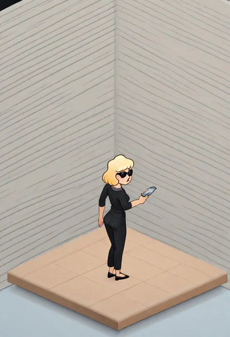thesims,, isometric,
WallRES
Highly stylized illustration of a blonde woman in her 50s, wearing trendy sunglasses and black smart casual clothing, standing in front of a luxurious villa with a pout on her face. The illustration captures the essence of the "bimbo" stereotype while also showcasing the opulence and wealth associated with baby boomers. Art style inspired by Roy Lichtenstein's pop art, vibrant colors and bold lines, digital painting by Audrey Kawasaki.
