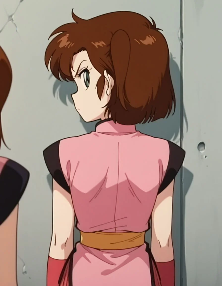 masterpiece, best quality, uncensored, arms at sides, (head tilt), upper body, angry, looking back, skirt,
<lora:Yan0:1>, Yan0, 1girl, short hair, brown hair, green eyes, pink china dress, facing away,