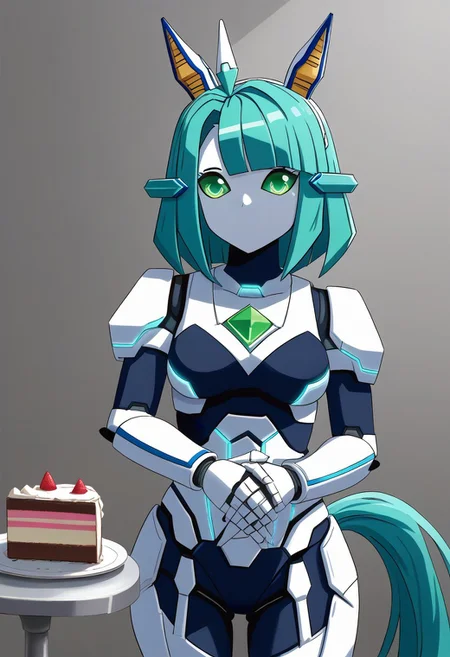1girl, green eyes, robot, android, mechanical ears,  animal ears, green hair, blue hair, no mouth, humanoid robot, tail, bangs, robot joints, horse ears  horse tail, 
, mechamusume,cake art, lighting from behind pyramid,,  1girl, green eyes, robot, android, mechanical ears, animal ears, green hair, blue hair, no mouth, humanoid robot, tail, bangs, robot joints, horse ears
made of cake background objects, ,