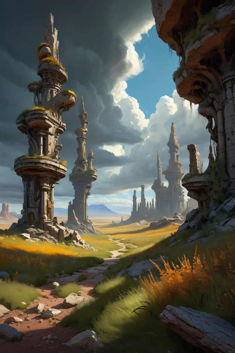 petrified stone forest during storm, dust devils, migratory ruin complexes where collapsible reed temples bloom with seasons, maintained by seasonal lichen caravans, cinematic view, epic sky, detailed, concept art, low angle, high detail, warm lighting, volumetric, godrays, vivid, beautiful, trending on artstation, by jordan grimmer, huge scene, grass, art greg rutkowski,
<lora:detailed_notrigger:0.7>, <lora:add-detail-xl:0.3>, oil painting art style from Renaissance period, masterful composition, Renaissance mood, renaissance oil painting, brush strokes, Baroque art style, dynamic composition, dramatic lighting, rich colors, intricate details, professional-grade execution, captures the grandeur and theatricality of the Baroque period