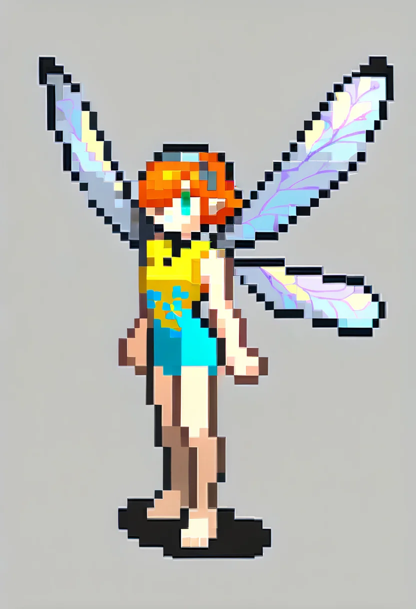score_9, score_8_up, score_7_up, source_anime, 1girl, <lora:FEGBA-SpritesV2-pdxl_Fp:1> simple background, pixel art, full body, <lora:GallicaMRv2-pdxl:1> gallicaMR, short hair, orange hair, pointy ears, grey hairband, aqua eyes, hair over one eye, yellow leotard, turtleneck, bare arms, floral print, fairy wings, barefoot