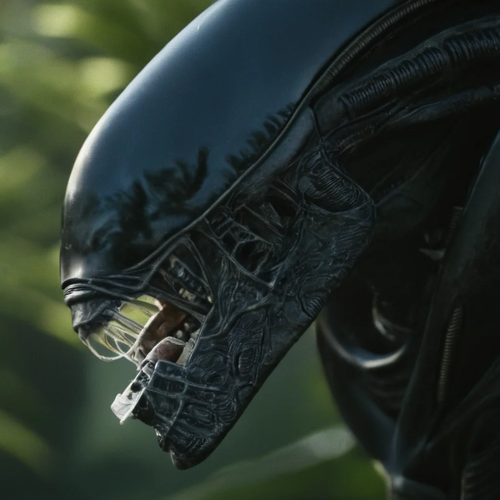 cinematic film still of  <lora:Xenomorph v2:1>
Xenomorph a close up of a alien with it's tongue out,endoparasitoid extraterrestrial species,solo,open mouth,teeth,tongue,blurry,from side,no humans,blurry background,fangs,sharp teeth,nature,forest,monster,realistic,alien , horror themed, dark themed, cinematic, film still, xenomorph style, shallow depth of field, vignette, highly detailed, high budget, bokeh, cinemascope, moody, epic, gorgeous, film grain, grainy