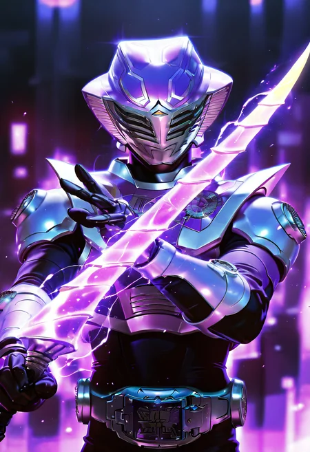 krouja,solo,1boy,white background,holding,upper body,armor,bodysuit,helmet,holding sword,tokusatsu,rider belt,pose,from side<lora:oujaIL:1>purple theme, very awa, masterpiece, best quality, amazing quality, very aesthetic, absurdres, newest, scenery, (volumetric lighting), <lora:spo_sdxl_10ep_4k-data_lora_webui:1>