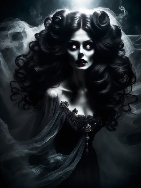 <lora:SDXLGhostStyle:1>, GhostlyStyle, portrait of an extremely beautiful woman, beautiful eyes, curled black hair, undead queen, high quality, <lora:xl_diaphanous_dress-1.0:0.8>