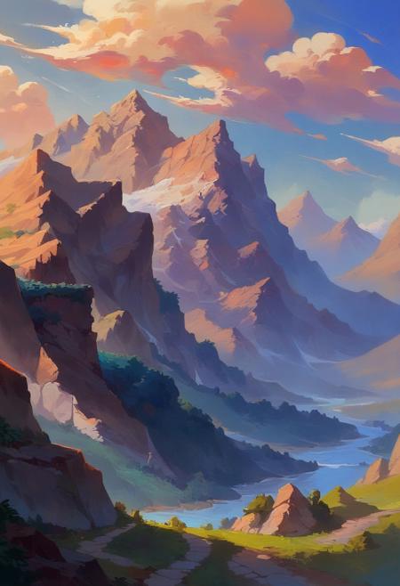 score_9, score_8_up, score_7_up,  beautyfull color, fantasy, aesthetic, ,mountain.  mountainous horizon, landscape, scenery