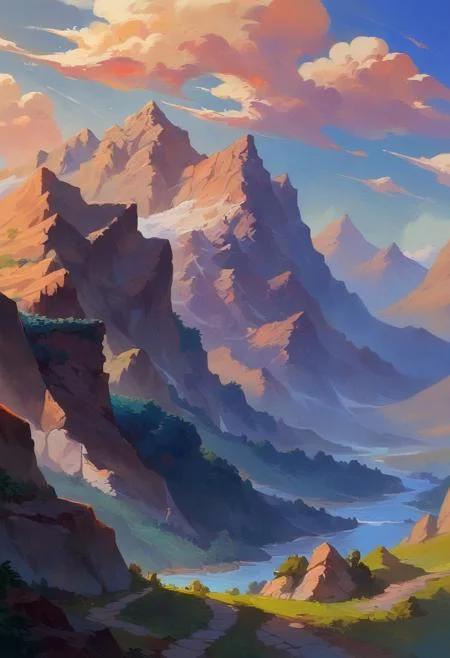 score_9, score_8_up, score_7_up,  beautyfull color, fantasy, aesthetic, ,mountain.  mountainous horizon, landscape, scenery