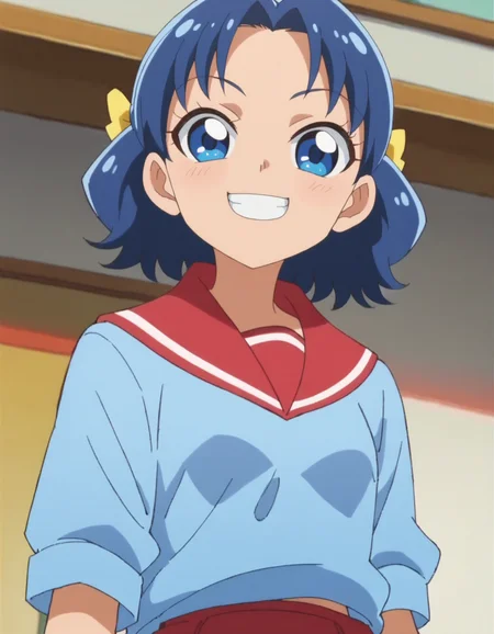 score_9, score_8_up, score_7_up, anime screencap, solo,1girl, tategamiaoi,school uniform, smile,red skirt,serafuku, light blue sweater, hair bow,looking at viewer,cowboy shot,small breasts,<lora:tategamiaoi:0.8>