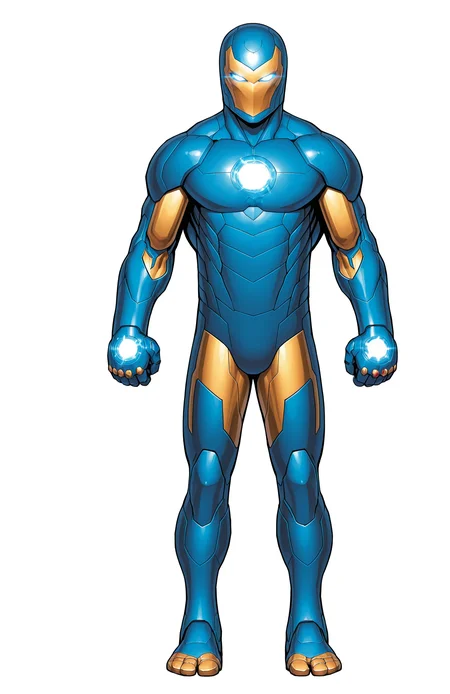 solo, (full body shot:1.2), masterwork, masterpiece, best quality, very awa, absurdres, 8k, best quality, western animation, hyperdetailed, ultra detailed, ultra detailed face, (comicbook style:1.2), flat colors, 1boy, (black and blue superhero power armor:1.2), iron man, detailed full body power armor, (hexagon glowing blue chest piece:1.3), (sleek full head power armor sleek helmet glowing eyes:1.2), white background, confident pose, facing the viewer, <lora:HyperdetailedColoredPencilIl:0.3> ArsMJStyle, Colored pencil, hyperdetailed, realism, <lora:NOOB_vp1_detailer_by_volnovik_v1:0.4>,<lora:Superhero_Aesthetic_Illustrious:0.8> SUP3RH3R0 Style, comic art style, comic art styledepth, <lora:illustriousXL_stabilizer_v1.7:0.5>, <lora:Carlos GomezStyleilluLYCO:0.4> cgstyle, (borderless), <lora:engraved03:0.4> engraved <lora:noobai_vpred_1_masterpieces_v23_1301051:0.5> masterpiece, best quality, very aesthetic, <lora:Illustrious_Blackmonster:0.3>, <lora:Model_51_Prime_Armor-000011:0.8> model 51 prime
