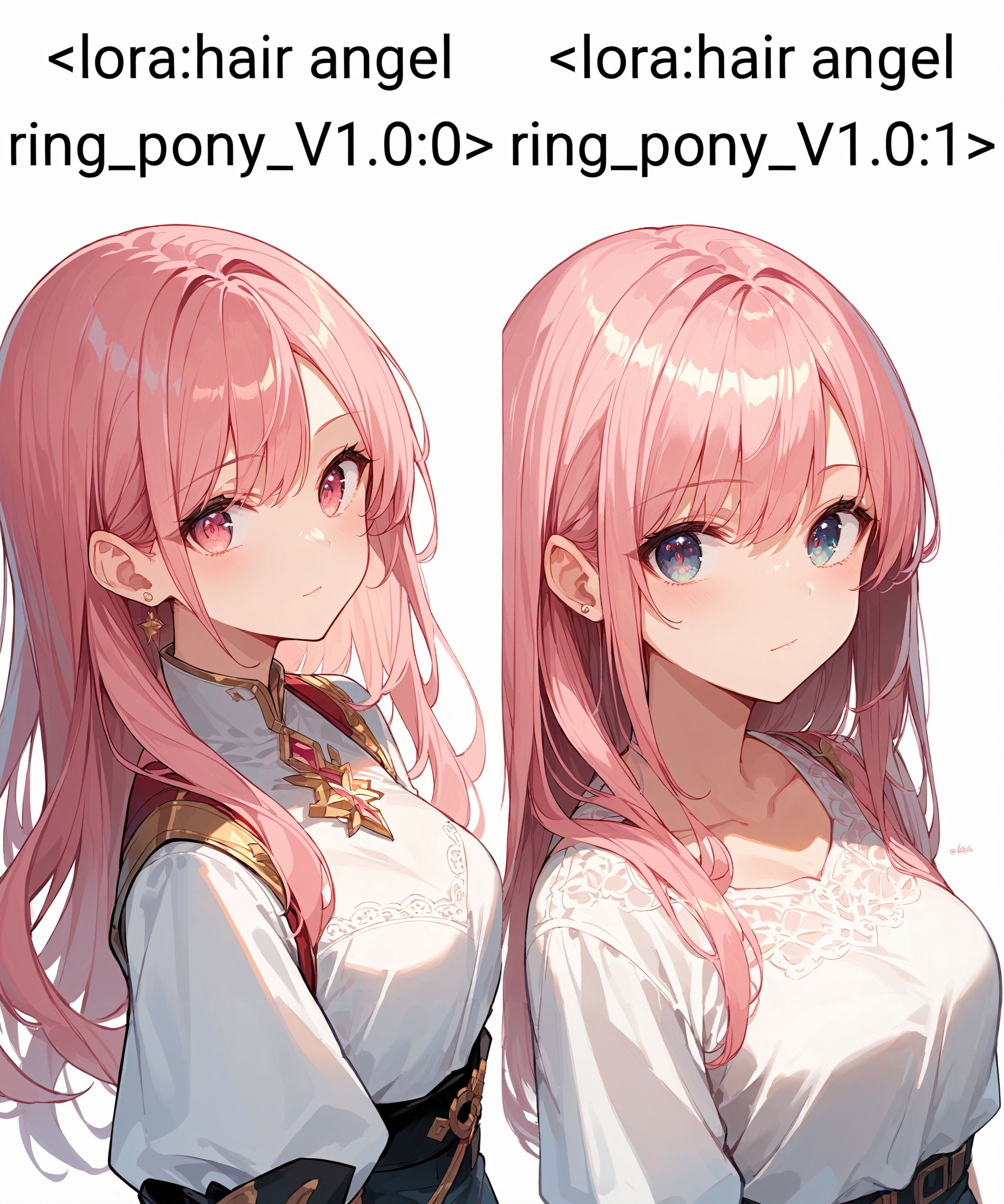 score_9, score_8_up, score_7_up,source_anime, high res image,masterpiece,best quality,girl,cute face,clear skin,shiny hair,ultra detailed eyes,simple background ,  <lora:hair angel ring_pony_V1.0:0> hair angle ring, pink hair,long hair
