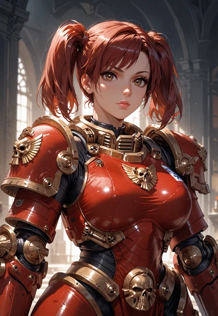 safe_pos, score_9, score_8_up,score_7_up <laura: expressive_n:1>, expressive_n, expressive eyes, beautiful, thoughtful background, perfect eyes, expressive, 1 girl, visual novel character, sexy 20-year-old girl, solo,<laura: AlicePonyV1_close:0.8>, mi(short hair, red hair, two ponytails, shoulder-length ponytails, brown eyes, big breasts,), 1 girl, solo, brown eyes, <lora:UltraM40k:0.8> UltraM40k, power armor, weapons, sword, unreal eginer 5, higher resolution textures, 4k graphics resolution, dim lighting, high detail hatching, video games, holding a sword