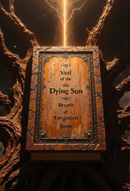 This grimoire looks like it was carved from the very roots of an ancient oak tree. Its cover is warped and gnarled, with glowing runes barely visible beneath the bark-like surface. The pages are yellowed and crinkled, as though they've soaked up centuries of arcane power. The smell of damp leaves and spiced wood fills the air, and a faint, dark mist curls around it like a veil. The autumn sun casts long shadows as the dying light catches the coppery edges of the book.
Etched on the cover is the following text: “Veil of the Dying Sun, Breath of Forgotten Gods.”
, live action, in the style of an old 80's VHS dark fantasy, VHS screen grab, grainy, old footage, in the style of an old 80's VHS dark fantasy, VHS screen grab, grainy, old footage