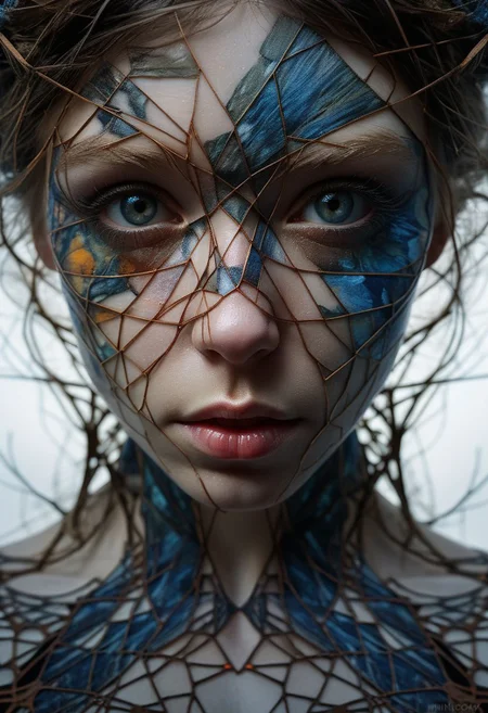 Close-up face, mysterious silhouette of a scottish girl in worn down clothing, goddess, alluring, by Minjae Lee, Carne Griffiths, Emily Kell, Steve McCurry, Geoffroy Thoorens, Aaron Horkey, Jordan Grimmer, Greg Rutkowski, amazing depth, double exposure, surreal, geometric patterns, intricately detailed, bokeh, perfect balanced, deep fine borders, artistic photorealism , smooth, great masterwork by Suiras <lora:add-detail-xl:2> <lora:Double_Exposure:0.5>