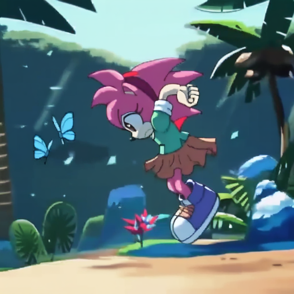 amiroze, skirt, hairband, arms behind head, shoes, day, bright pupils, blurry background, dappled sunlight, butterfly on hand, pleated skirt, from side, heel up, clenched hands, motion blur, rainbow, sad, knees together feet apart, ice, brown skirt, earth (planet), happy, palm tree, brown eyes, scenery, outstretched arm, closed mouth