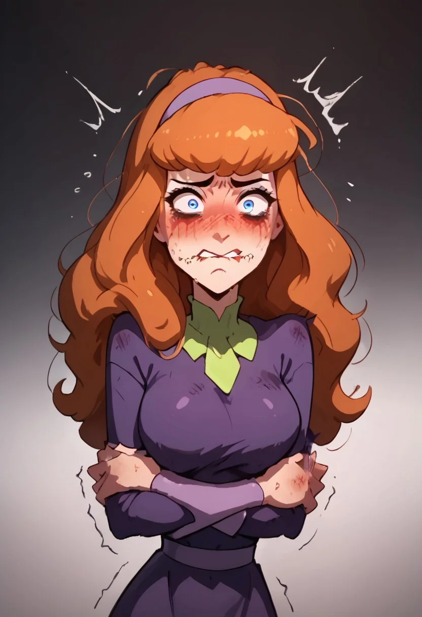 score_9, score_8_up, score_7_up, score_6_up, score_5_up,daphne, daphne blake,1girl, jungle,((((((offended))))))), ((((((extremely offended))))))), ,blue eyes, orange long hair, torn clothes,((purple dress)),((((((extremely loser)))))), (((((beaten))))),(((((shiner)))),(((((extremely beaten))))), (((a lot of wounds))), ((((((clenched teeth)))),((((((embarrassed)))))), messed hair, messy hair, destroyed face, destroyed body, awful skin face, long hair, makeup, lipstick, young, ((((skinny))))),(((busty petite)))) narrow waist, fragile, sexy, perfect body,dynamic pose, posing, ((((((shaggy hair)))))), (((((bags under eyes))))),tired, tired af, extremely tired, tired eyes, huge amount of tireness, absolutely tired, ((((wants to die)))), almost die, eternally tired, pain, feeling pain, feeling strong pain, powerless, extremely tired eyes, bags under eyes, shiners, stupid, dumb, extremely stupid, extremely dumb, no brain, (((eye twitching))), nervous eye twitching, extremely hard eye twitching, totally burnt hair, sexy, horny, scared, in love, extremely dirty dress, hardly beaten fifty times, confused, deeply humiliated face, depressed face