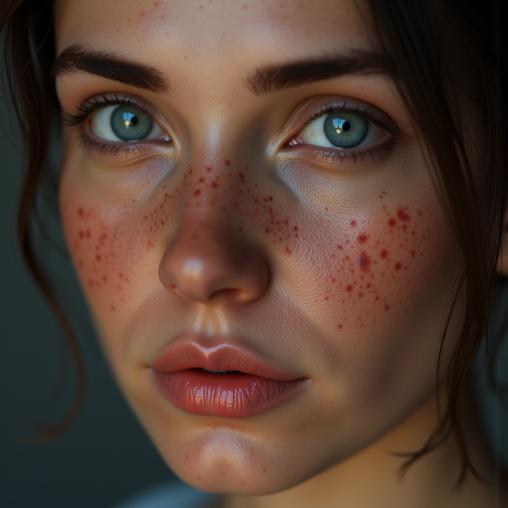 Hyperrealistic art of  <lora:detailed photorealism style v3:1>
detailed photorealism style, hyperrealism art style, realistic textures, photorealistic style, Hyperrealism (visual arts), A cinematic skin texture style still image of a woman with freckles and blue eyes, detailed wrinkles, skin tags, perfect skin tone color, stretch marks, hyperrealism, realism, unrealengine, realistic, detailed skin pore, film still, still photography style, sharp style, detailed style, perfect style, perfection style, Kodak film skin color tone style, fujifilm skin tone color style, professional photography style, skin textured, skin texture style, perfect face, perfect mouth, perfect nose, perfect lips, perfect eyes, perfect ears, perfect skin, perfect skin pores, perfect body, perfect hair, very detailed skin pores, perfect skin texture style, 1girl, solo, looking at viewer, blue eyes, lips, eyelashes, portrait, close-up, freckles, nose, eye focus, brown hair, signature, 1boy, male focus, artist name, photorealistic, cut, Extremely high-resolution details, photographic, realism pushed to extreme, fine texture, incredibly lifelike