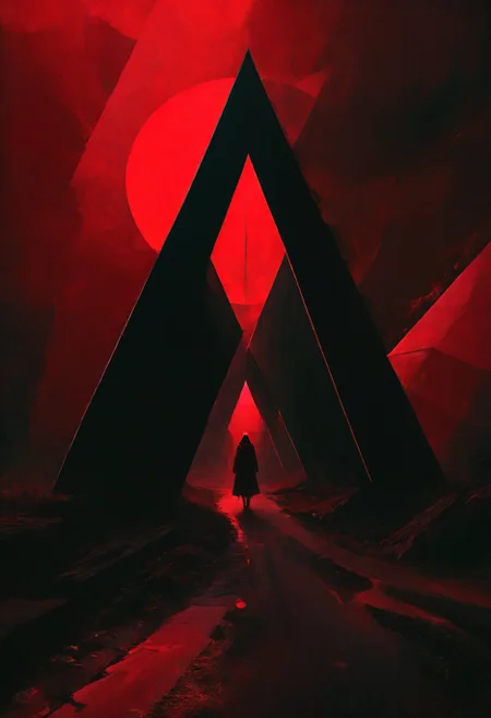 Dystopian style , close-up, an idyllic fleeting heartbeat in the depths of a desolate wasteland, liminal fog, circles, triangle, geometric shapes, (ethereal, crimson wisps, grainy texture, 96YOTTEA). abstract geometric gradients. <lora:96YOTTEA style for AWDXL2:1>
rich colors, stunning background. dark and moody, a mesmerizing blend of light and shadow. masterpiece, absurdres, intricate details . Bleak, post-apocalyptic, somber, dramatic, highly detailed