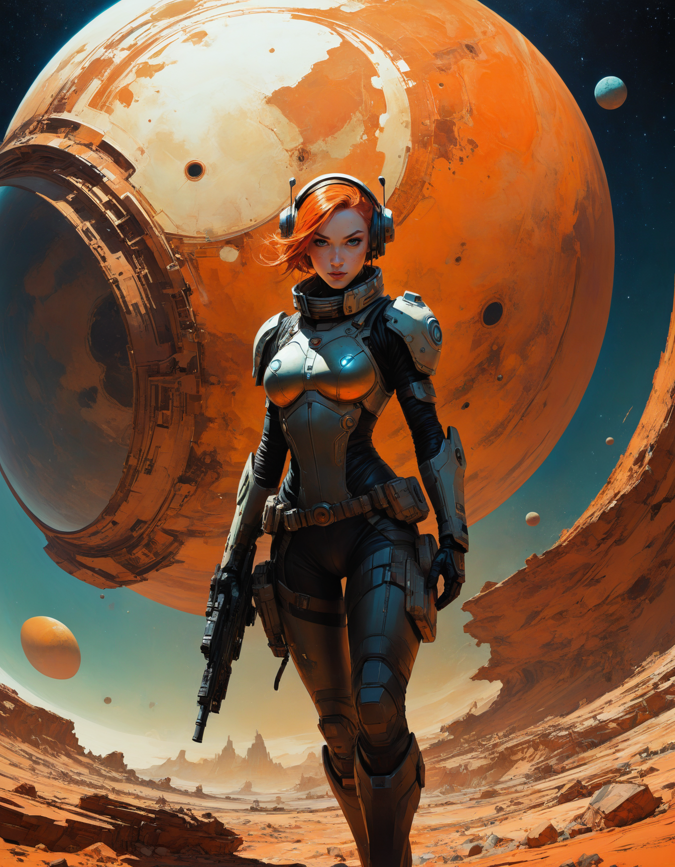 by Hariton Pushwagner and Greg Tocchini,  underexposure, a discovery of advanced technology on a distant planet , hyper detailed, professional poster art, bold lines, award winning,  trending on ArtStation , (intricate details, masterpiece, best quality:1.4), looking at viewer, dynamic pose
<lora:add-detail-xl:1> <lora:xl_more_art-full_v1:0.5>  <lora:NicolaSamori:0.5> in the style of nicola samori <lora:looking_at_viewer:2>