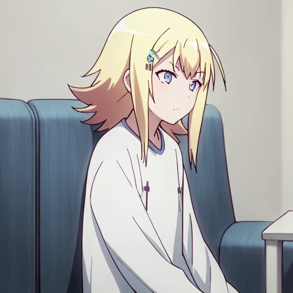 score_9, score_8_up, score_7_up, score_6_up, score_5_up, score_4_up, source_anime, Zeruel_DO, sitting, couch, long shirt, white shirt, watching tv,