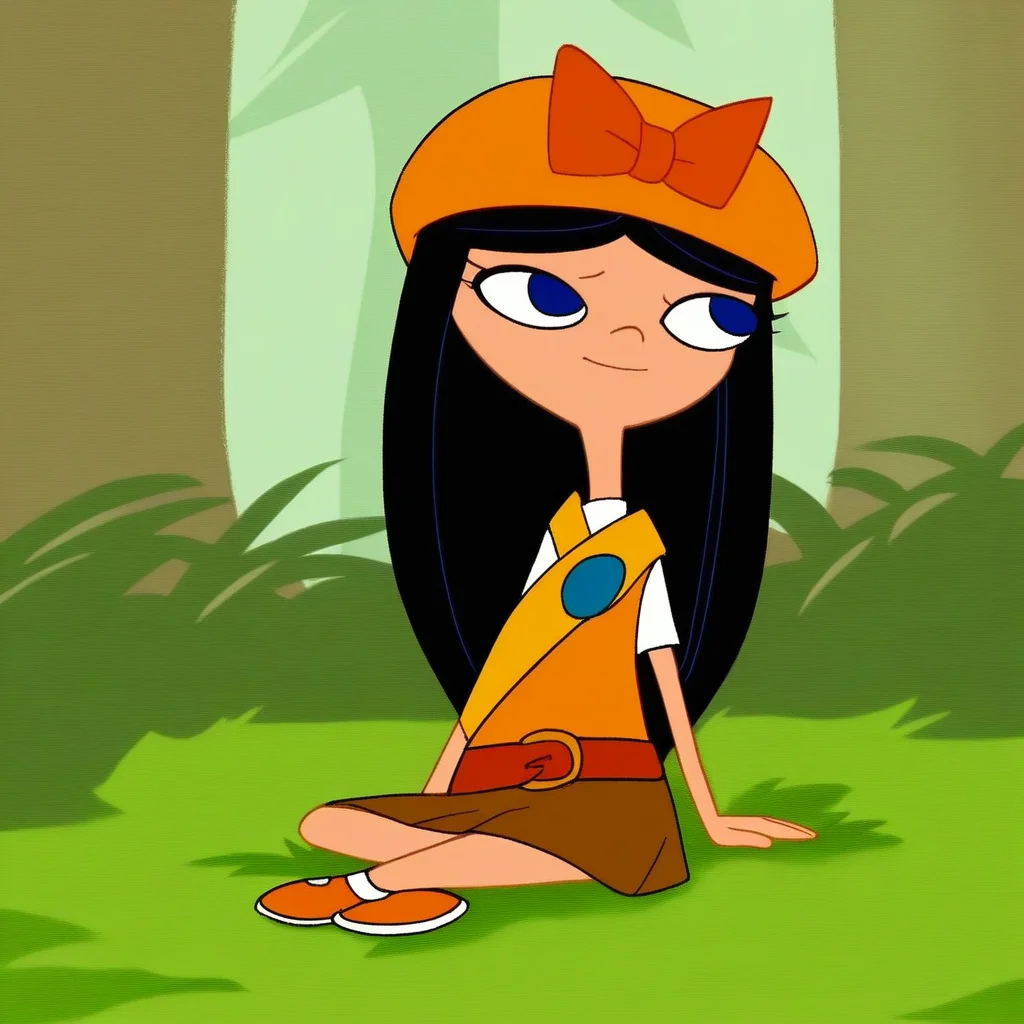score_9, solo, isabella_fs, hat, bow, black hair, long hair, blue eyes, belt, skirt, sitting, grass, tree,