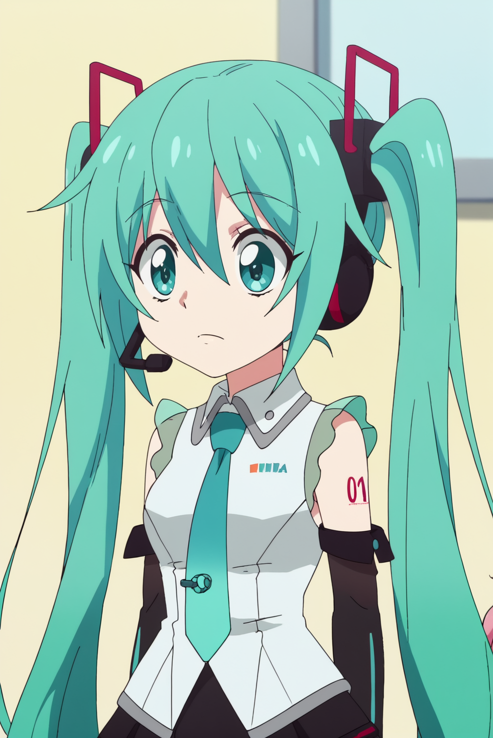 anime screencap, rating safe, Miku Hatsune, upper body <lora:Jashin-chan_Dropkick-Miku_Hatsune-PDXL:0.8>