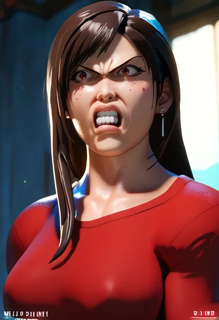 (masterpiece), (best quality), score_9, score_8_up, score_7_up, (masterpiece:1.2), (best quality:1.3), source_3d, <lora:Kaogei:1> kaogei, angry, upper body, 1girl, <lora:blender style_blenderNSFW:0.8> blender style, tifa, tifa lockhart,, masterful composition, dynamic movement, low light, dark, dim, cinematic lighting, high contrast, rim lighting
