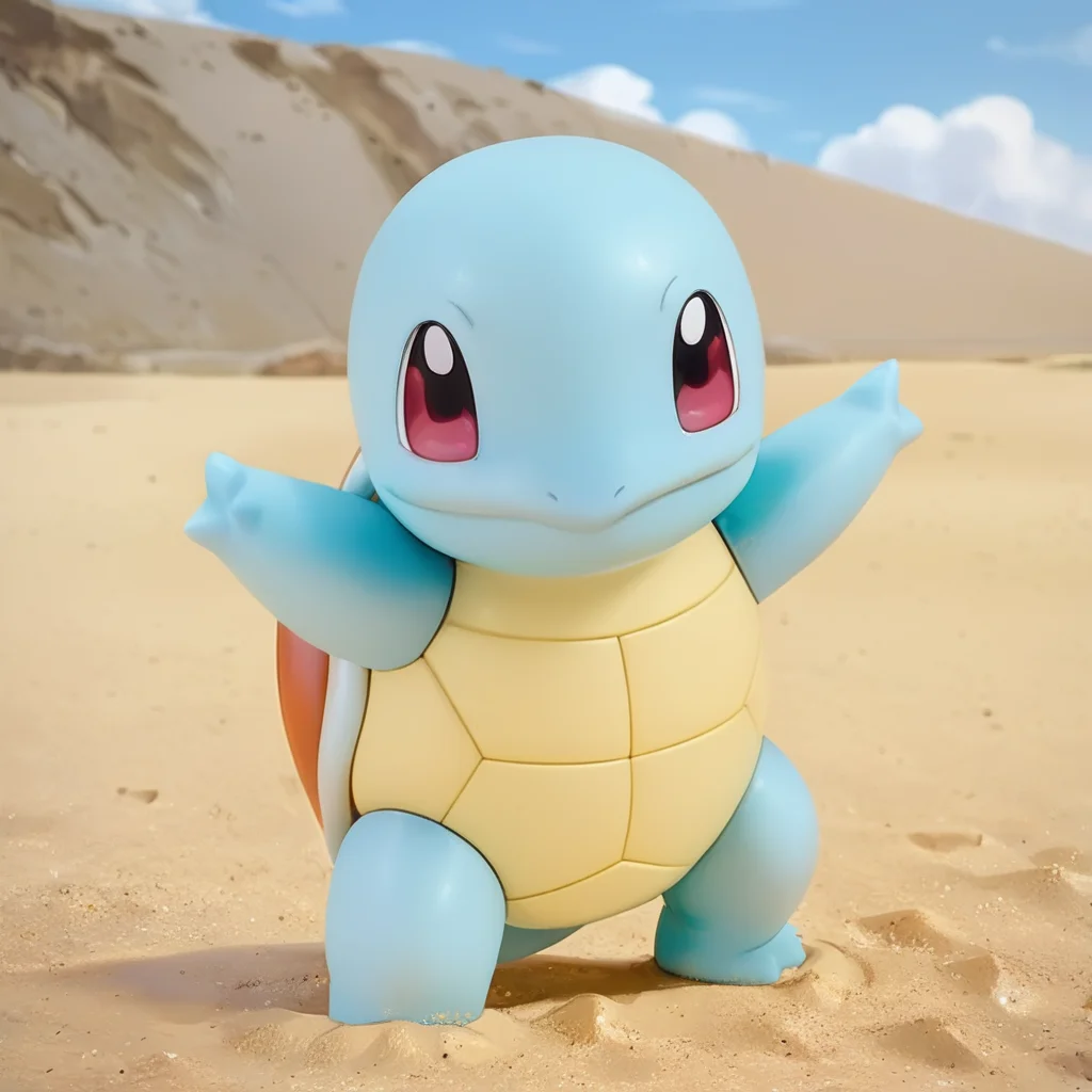 (score_9:0.9),score_8_up,score_7_up,anime style,rating_safe,(zPDXL),<lora:Squirtle ponyXL v3:1>,squirtle0007,solo, standing, smile, full body, closed mouth, sand, outdoors, cloud, sky, outstretched arms, day