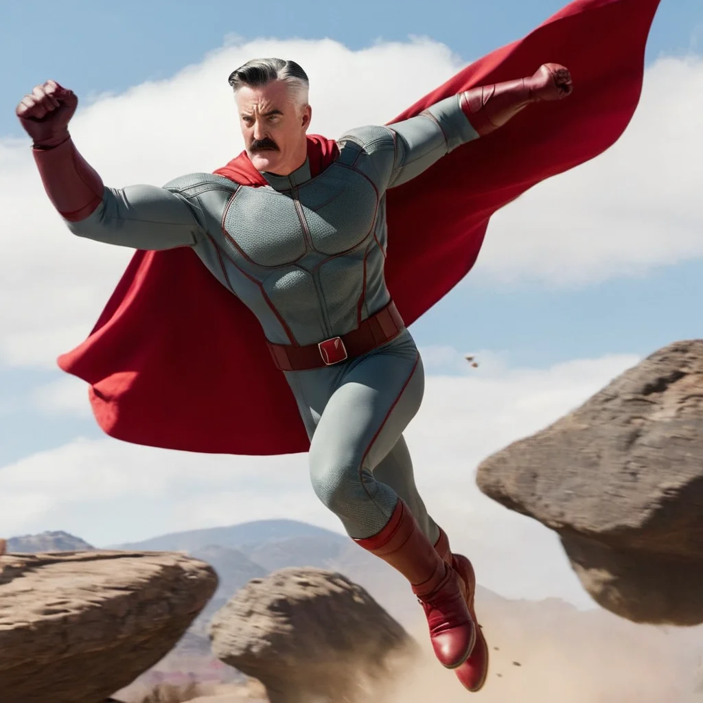 <lora:J. Jonah Jameson:1>
J. Jonah Jameson a man in a red cape is flying through the air while carrying a big rock with his left hand