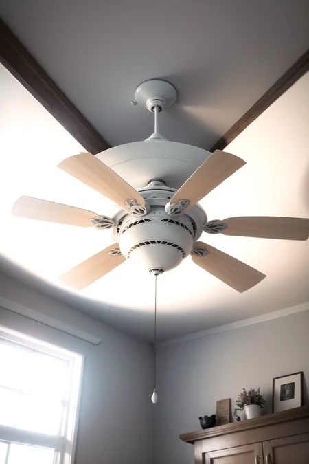 a ceiling fan with four white blades
