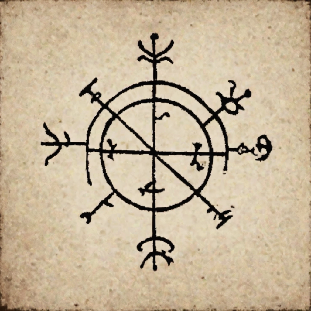 a magical symbol for finding a lost tool <lora:Galdrabók_XL:1>