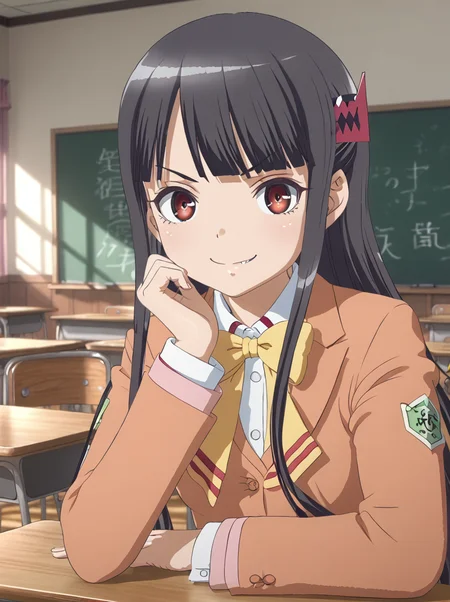 detailed background, shiny skin, posing, rating safe,
<lora:ashigara.pony:1>,
ashigara,
smirk,
sit, desk, chair, classroom, looking at viewer,
